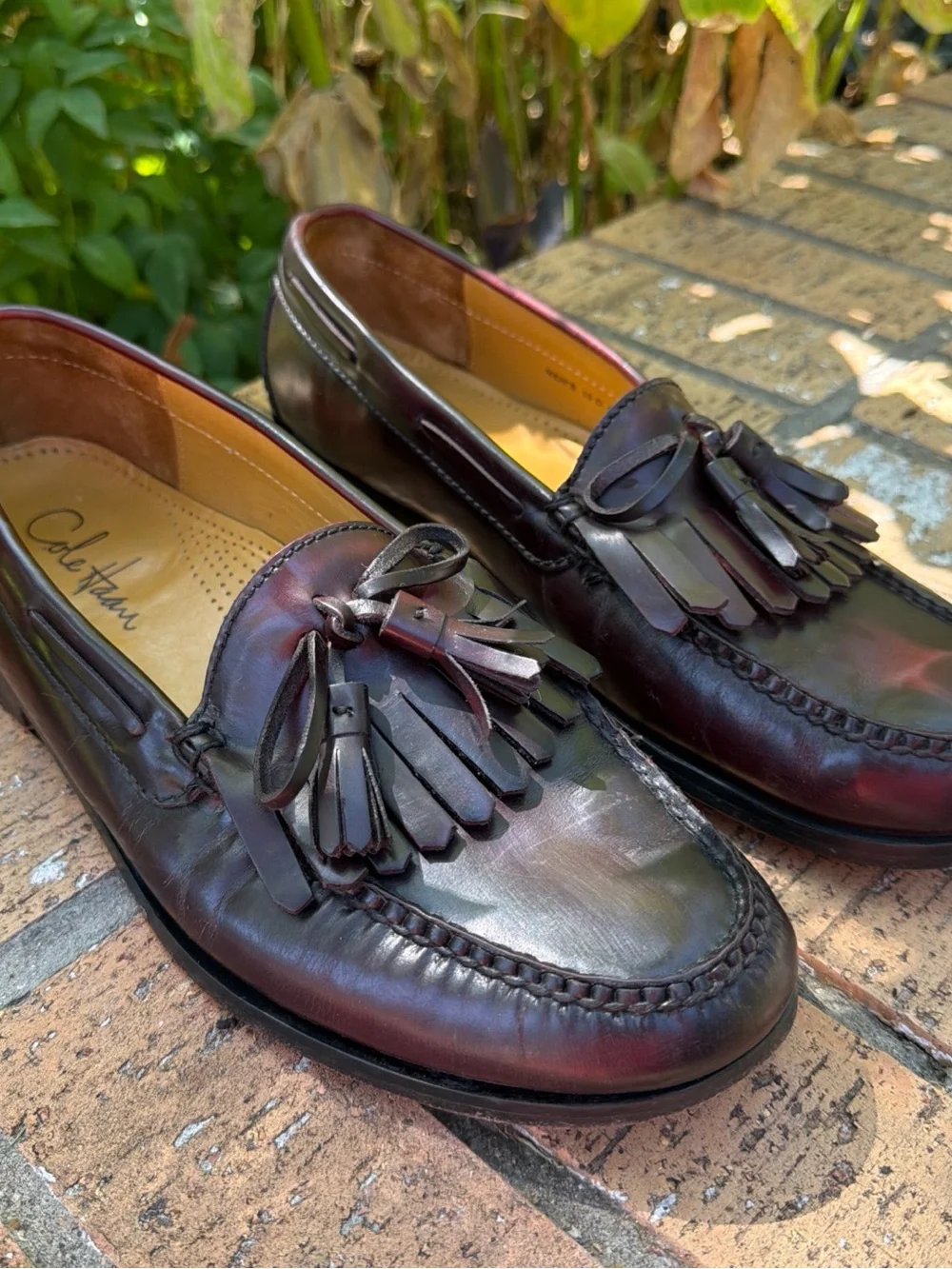 Cole Haan Pinch Tassel Kiltie Loafers Mens 10 D Burgundy Leather Dress Shoes